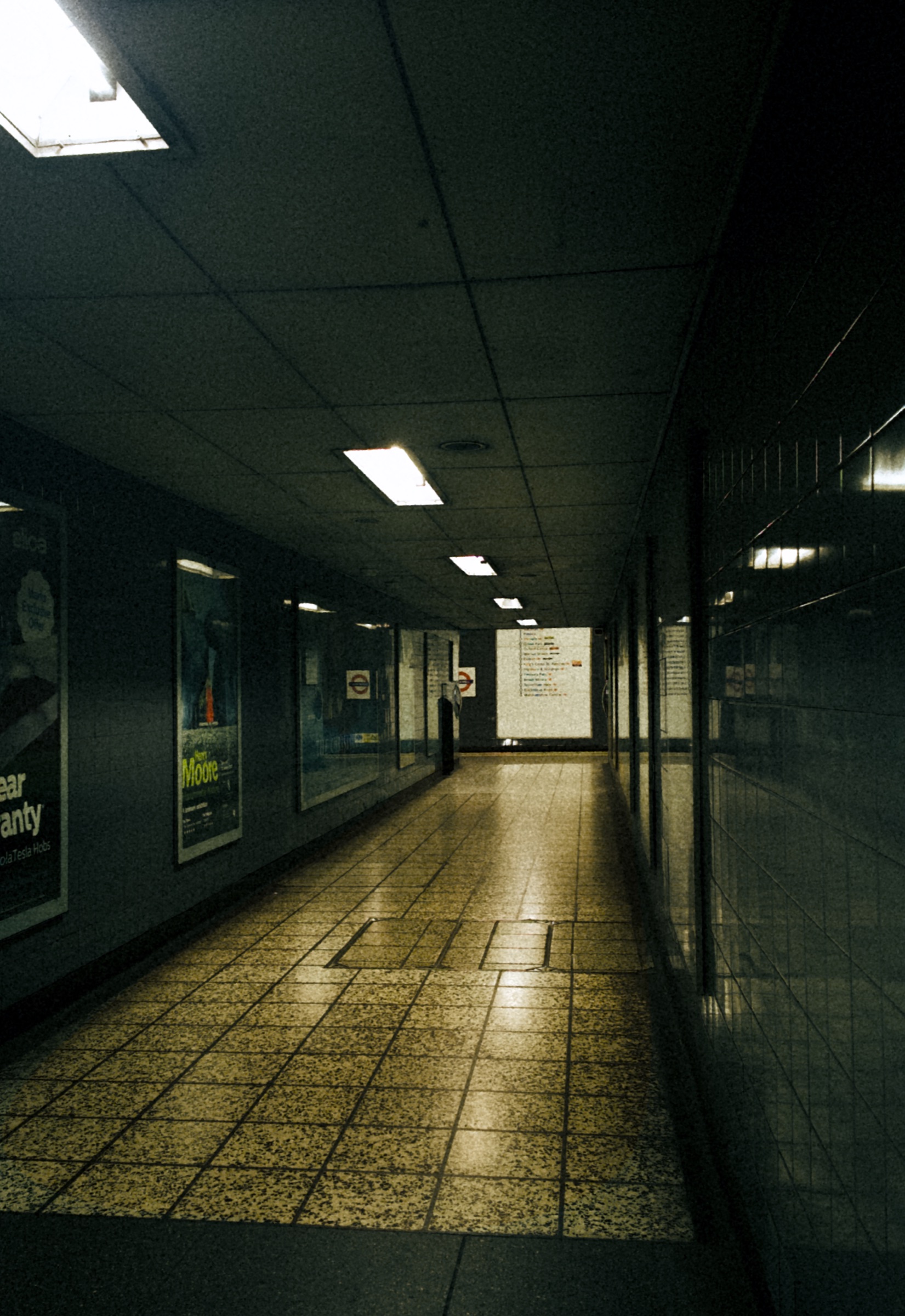 Empty tiled passageway at Stockwell Underground station
